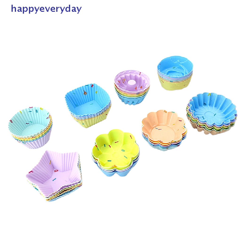 [happy] Silicone Mold Cupcake Reusable Cetakan Kue Muffin Baking DIY Alat Kue Kering Dapur [ID]