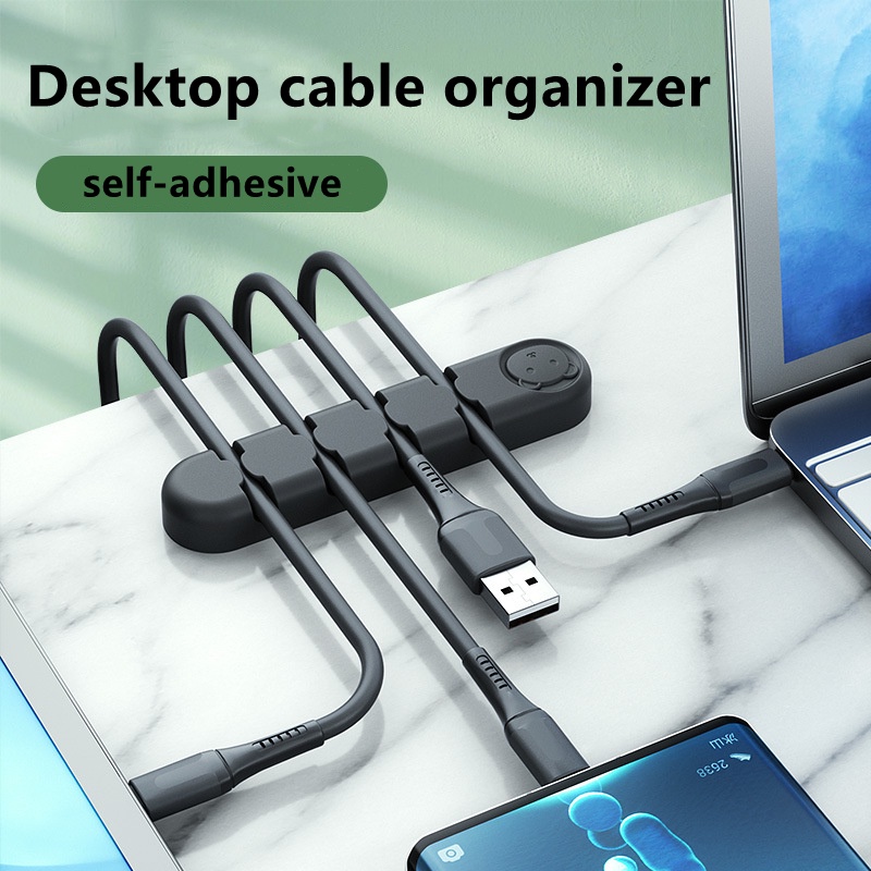 Beruang Halus Silikon Cair Data Desktop Kabel Tetap Organizer Sederhana Warna Solid Compact Cable Self-adhesive Tempat Penyimpanan