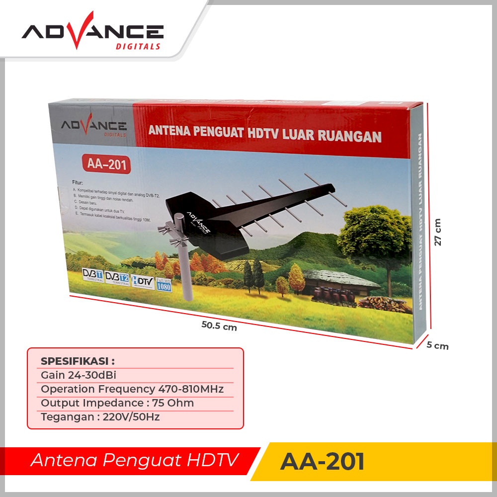 ADVANCE Antena Outdoor TV Digital Analog UHF DVD-T2 Include Kabel 10M DVB-T2 / Antena HDTV AA-201 Bisa Untuk STB dan Tv Dengan Booster