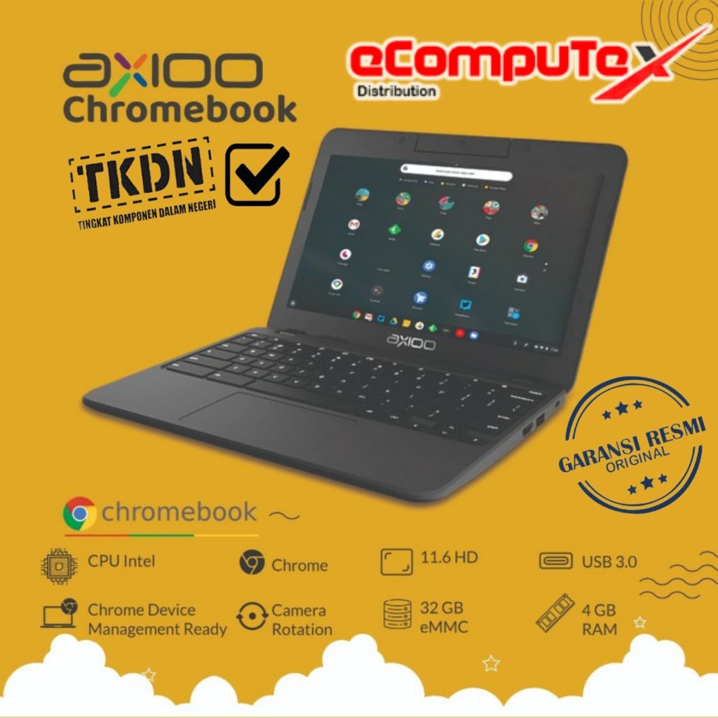 LAPTOP AXIOO CHROMEBOOK INTEL CELERON N4020 RAM 4GB 32GB EMMC 11.6&quot; INCH 2.80 GHz CHROME OS TKDN GARANSI RESMI