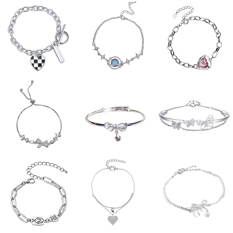 Gelang Tangan Korea Bow Butterfly Heart Bracelet Mutiara Kristal Zirkon Emas Perak Rantai Untuk Aksesoris Perhiasan Wanita