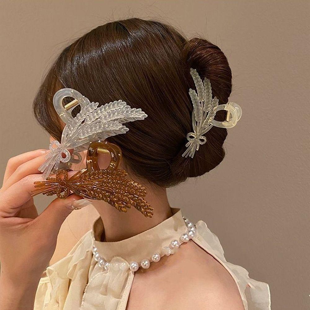 Needway Daun Hair Claw Elegan Manis Stylish Geometric Hairgrips Lucky Heardress Baru Crab Claw Ponytail Holder Akrilik Korea Hiu Klip