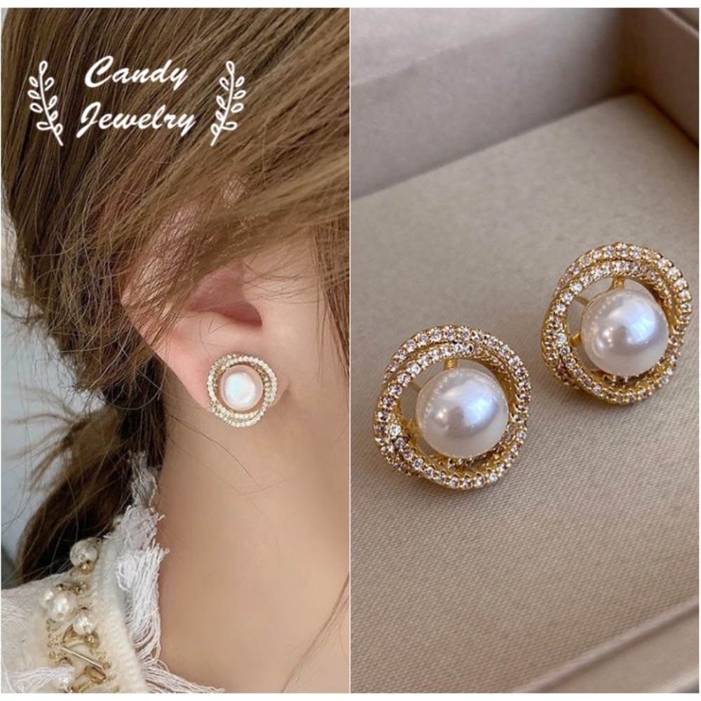 Anting Tusuk Sterling Silver 925 Hias Mutiara / Berlian Imitasi Ala Korea Untuk Wanita