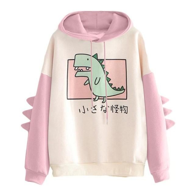 Dinosaur Sweater Wanita Outerwear Sweter Hoodie Polos Basic Matt Fleece Tebal Premium OOTD Korean Style