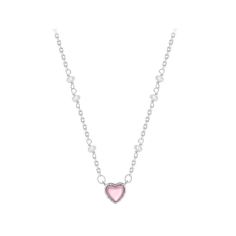 Ifyou Opal Kalung Liontin Hati Pink Kristal Mutiara Emas Rantai Choker Untuk Aksesoris Perhiasan Wanita