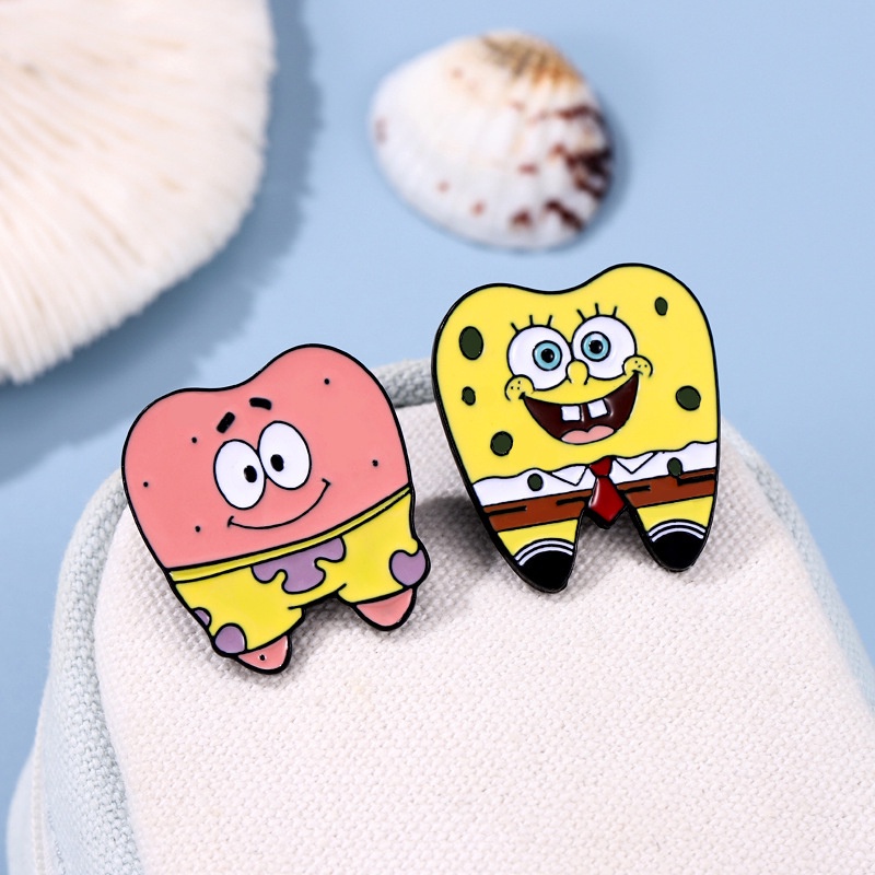 Mini Kartun Teman Baik Enamel Pin Lucu Spons Dan Bintang Gurita Kerah Pin Lencana Anime Perhiasan Hadiah