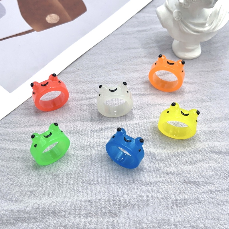 Papaozhu Trendi Resin Warna-Warni Bercahaya Katak Cincin Untuk Wanita Pria Anak Lucu Bercahaya Dalam Gelap Kartun Rings Kreatif Jari Perhiasan Hadiah Yang Sempurna