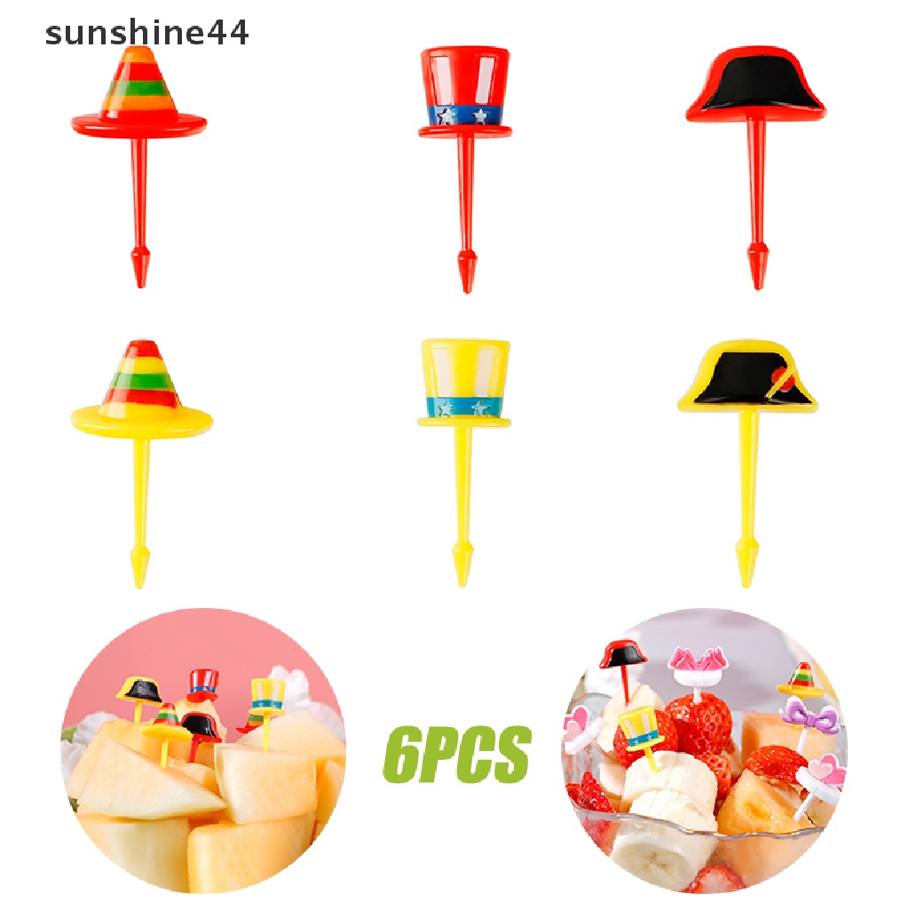 Sunshine 6Pcs Topi Mini Lucu Farm Kartun Food Pick Anak Snack Kue Dessert Makanan Buah ID