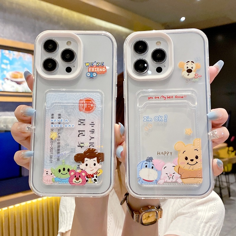 IPHONE 3in1 case Pelindung Desain Lengan Kartu Untuk Iphone14 13 12 11 Pro Max Kartun Winnie Bear X XR XS Max7 8 Plus