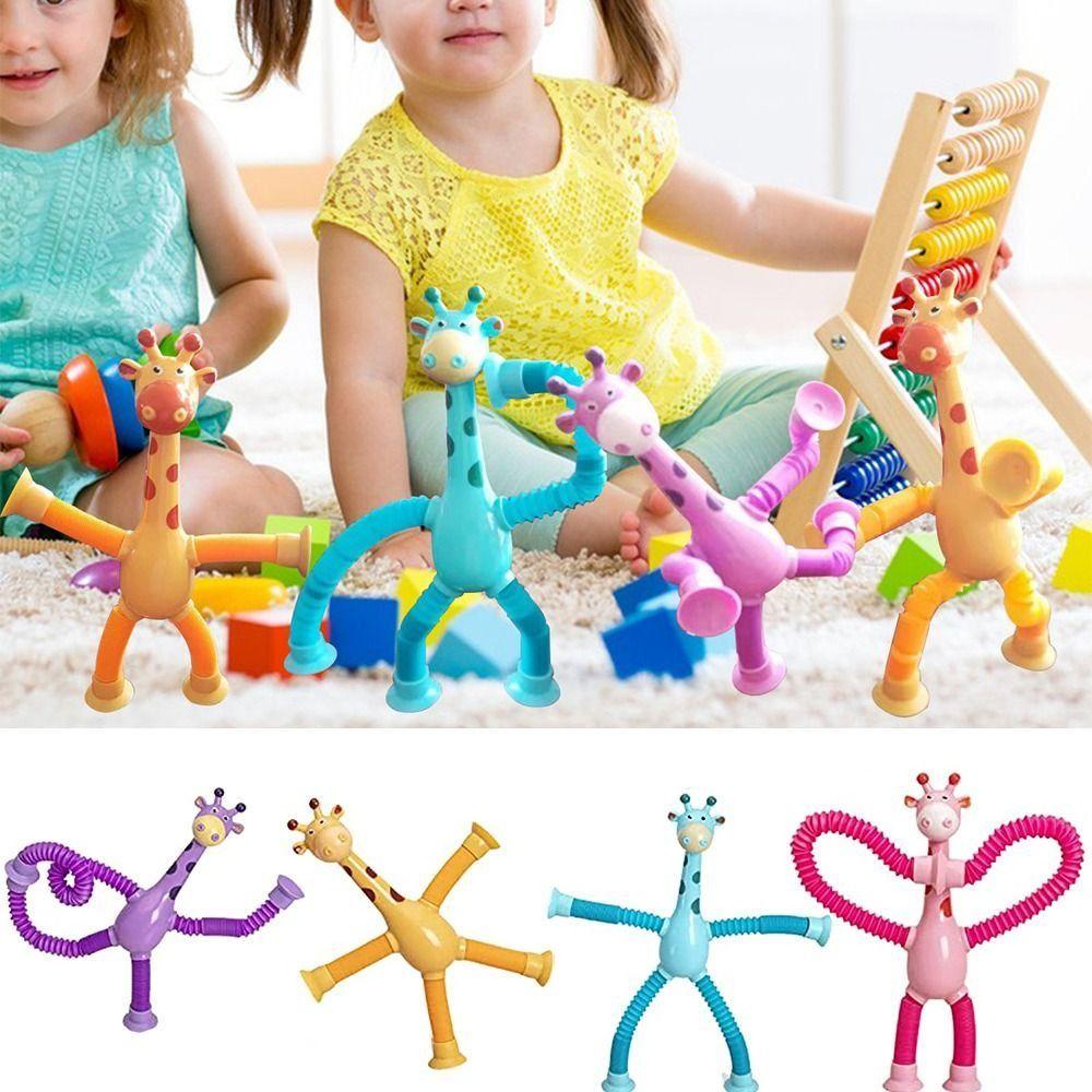 Lanfy Giraffe Pop Tabung Mainan Edukasi Novel Stretch Tube Jerapah Interaktif Spring Violin Fidget Toys Sensory Toys