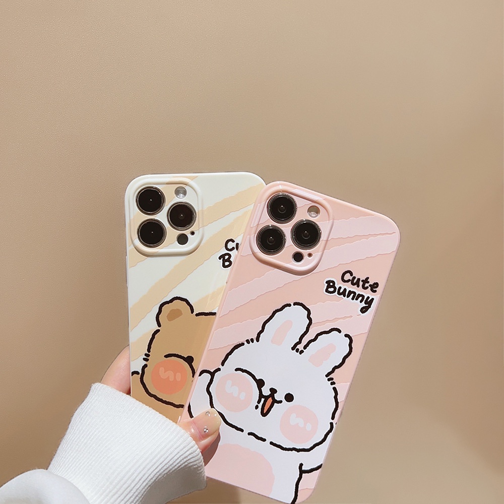 IPHONE Ins Cute Rabbit Bear Kartun Silikon Case Untuk Iphone14 11 12 13 PRO MAX Casing Cover Pelindung AT0151