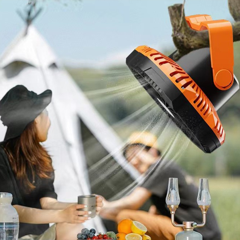 Zzz Kipas Camping Dengan Lampu Portable 4000mAh Fan USB Rechargeable Kipas Outdoor Kipas USB