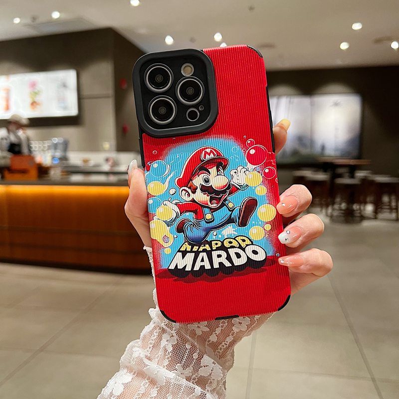 【Lamb Skin】So Cute Red Papw Mario Leather Soft Case for IPhone 7 Plus 8 Plus X XS XR XS Max 11 13 12 14 PRO Max 14 Plus for Girl Women's Gift Missconnie Casing hp iPhone 11 Pro Max