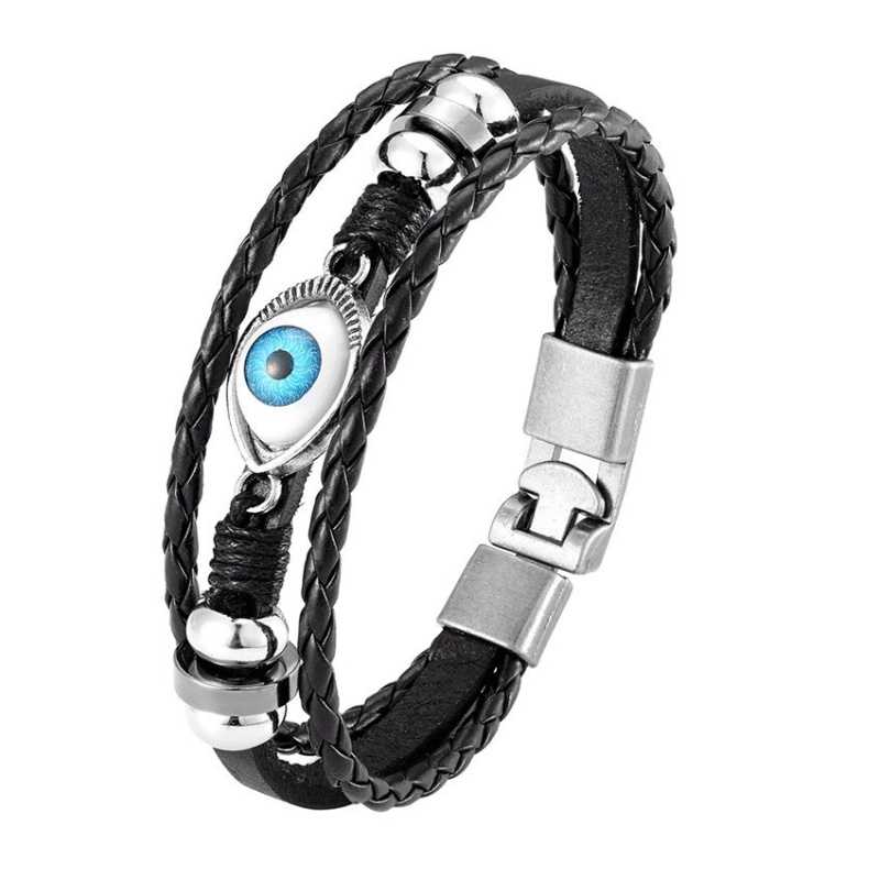 [Z H Perhiasan] Vintage Rock Devil's Eye Gelang Kulit Pria Dan Wanita Fashion Pacar Pasangan Stainless Steel Multi Layer Manik-Manik PU Gelang Punk Pesta Perhiasan Aksesoris