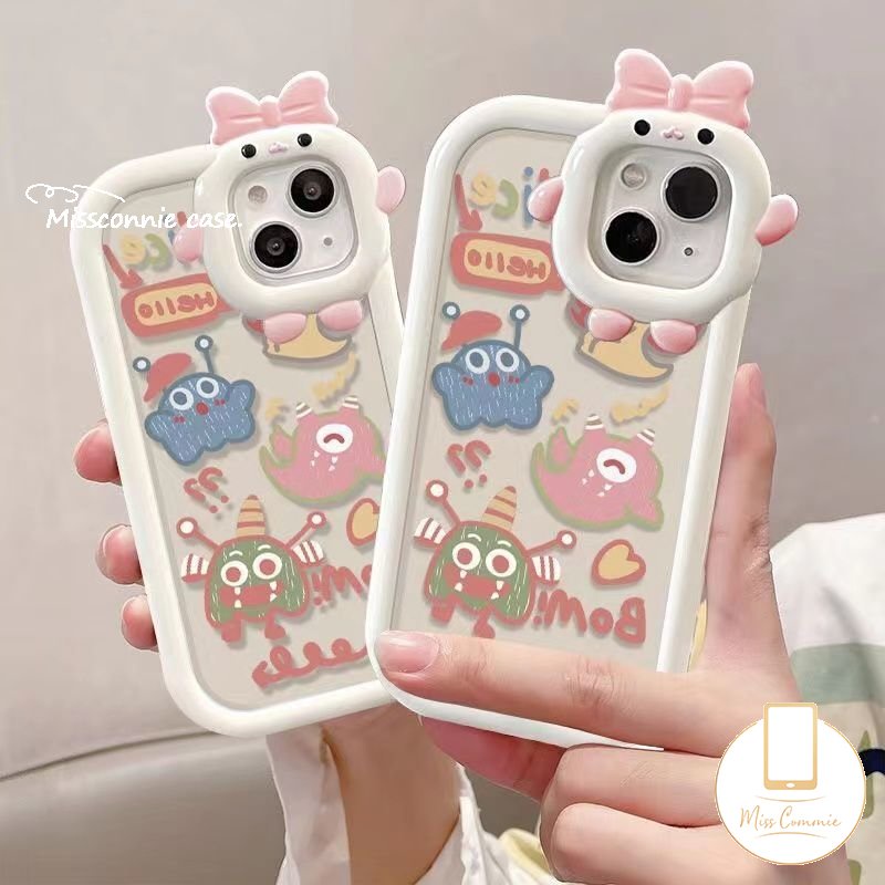Oppo A17 A15 A57 A95 A17K A12 A16 A3s A76 A74 A7 A55 A5s A96 A54 A5 A9 A16K A77 A53 Reno 7Z 5 A31 A77s A52 A16E Monster Kecil Lucu Dinosaurus 3D Ikatan Simpul Little Monster Lens Case