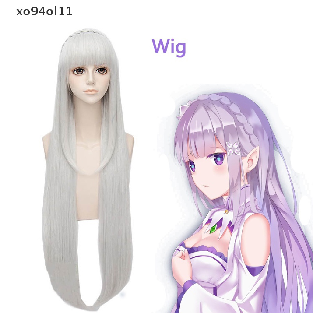 Xo Anime Karakter Kartun Emilia Putih Panjang Lurus Wig Cosplay Pesta OL