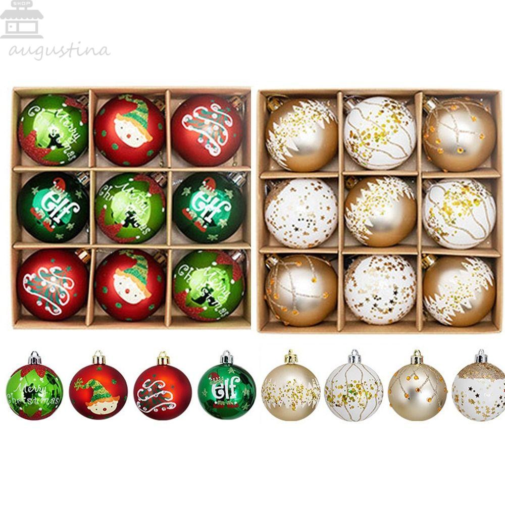 Augustina 9pcs / Set Ornamen Bola Gantung Bahan Plastik Untuk Dekorasi Natal