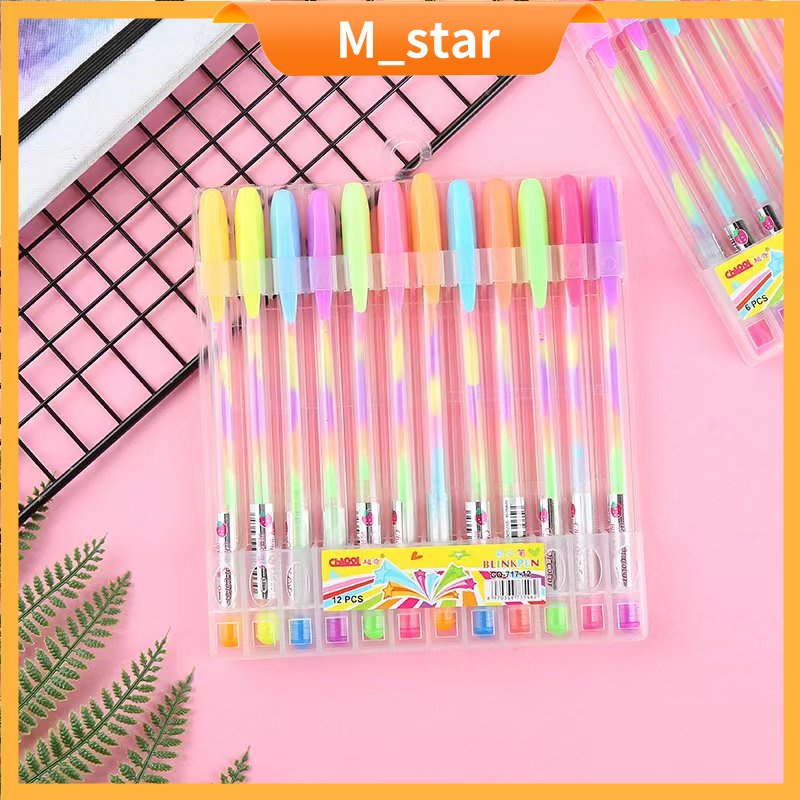 

Pulpen Gliter Rainbow/bolpen gel pelangi/drawing pen warna/Color Blink pen 12 pcs