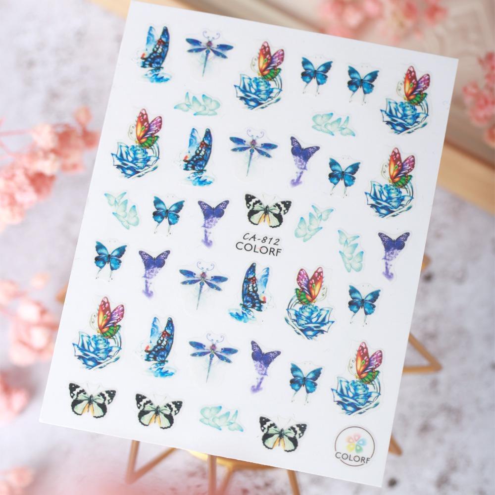 Mxbeauty Stiker Kuku Kupu-Kupu Warna-Warni Ins Style Fashion Bunga Aurora Butterfly Self Adhesive Nail Dekorasi