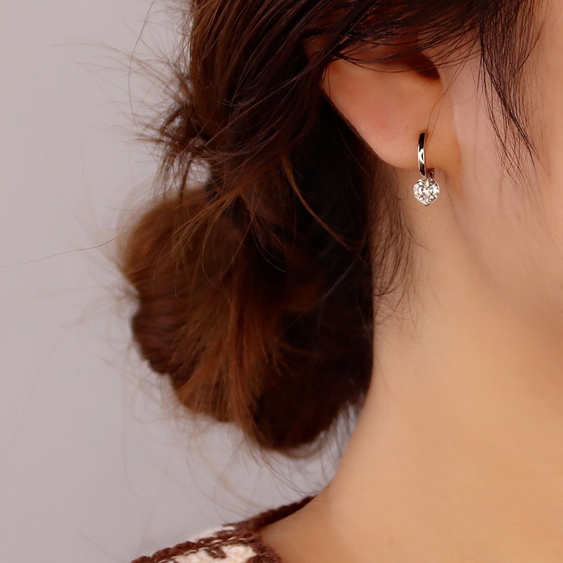 Roselife Elegan 14 K Emas Berkilau Kristal Hoop Anting Wanita Perempuan Zirkon Halus Lingkaran Bulat Anting-Anting Sederhana Fashion Telinga Perhiasan Aksesoris