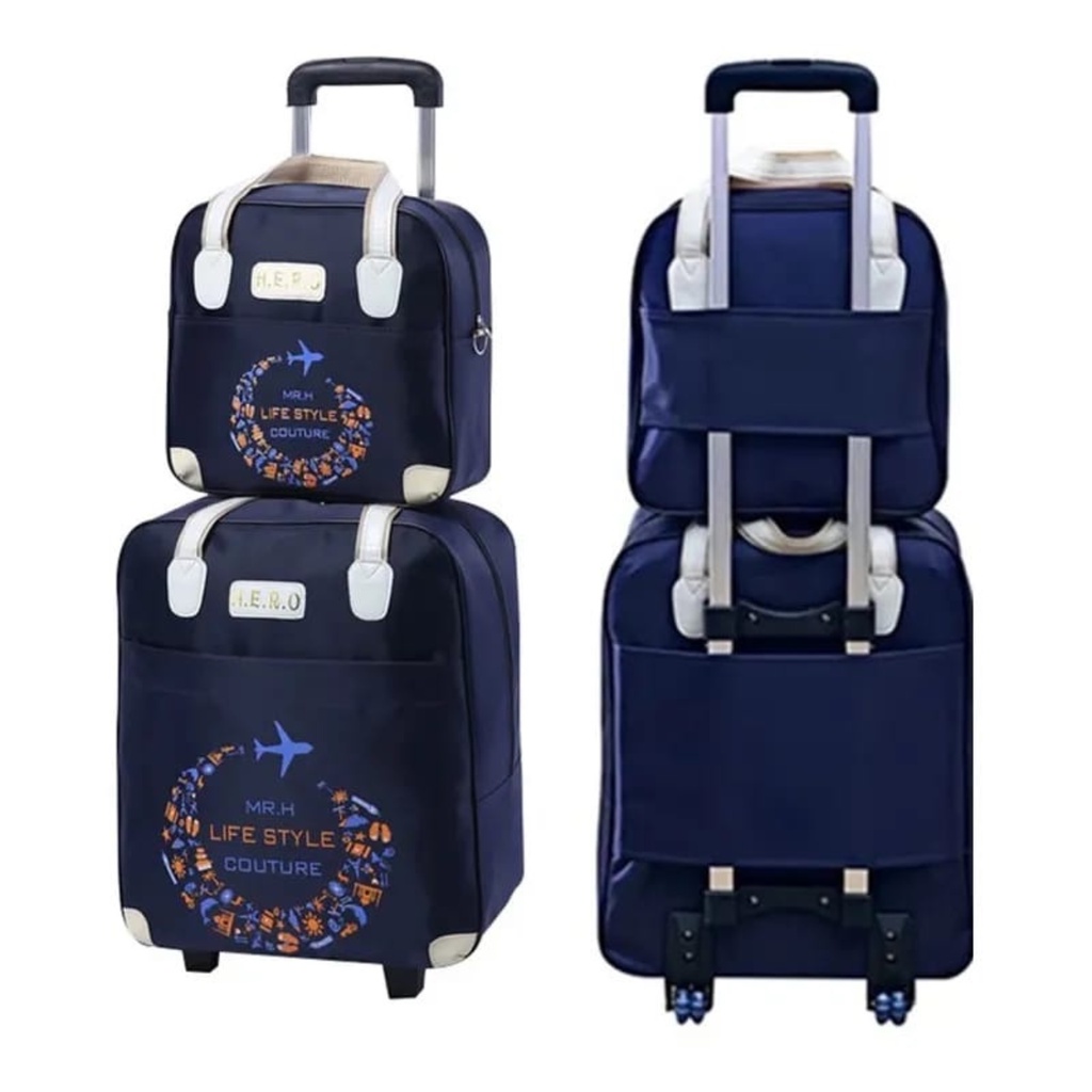 Tas Troli 2 Buah / Set Tas Tangan Travel Kabin / Set Bagasi Portable Trolley Travel Bag