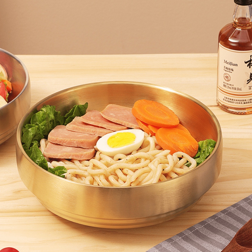 Mangkok Mie Dingin Dua Lapis Stainless Mangkok Sop Ramen Emas