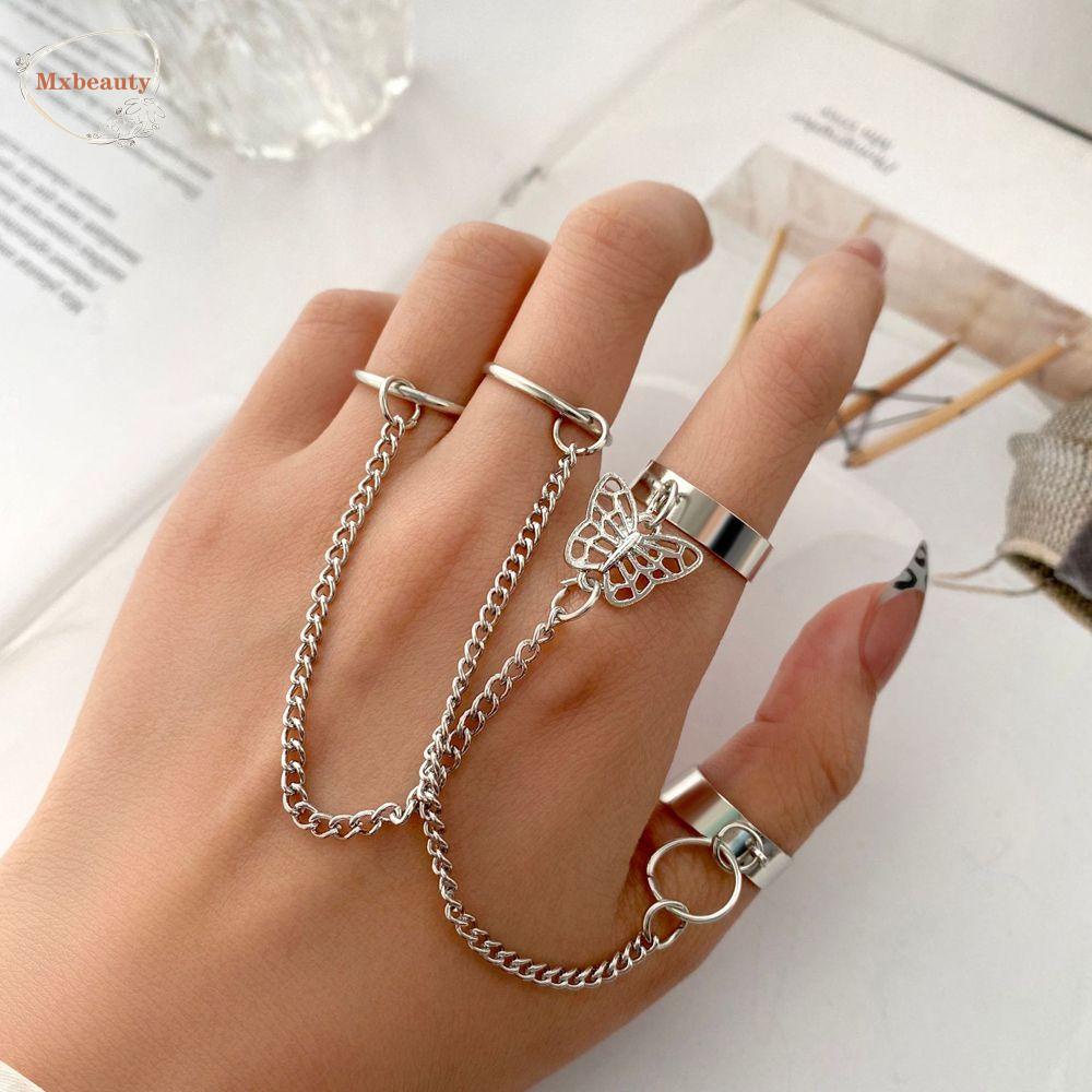 Mxbeauty Wanita Pembukaan Cincin Pesta Elegan Lipit Multi-layer Punk Bersama Rantai Buku Jari Rings