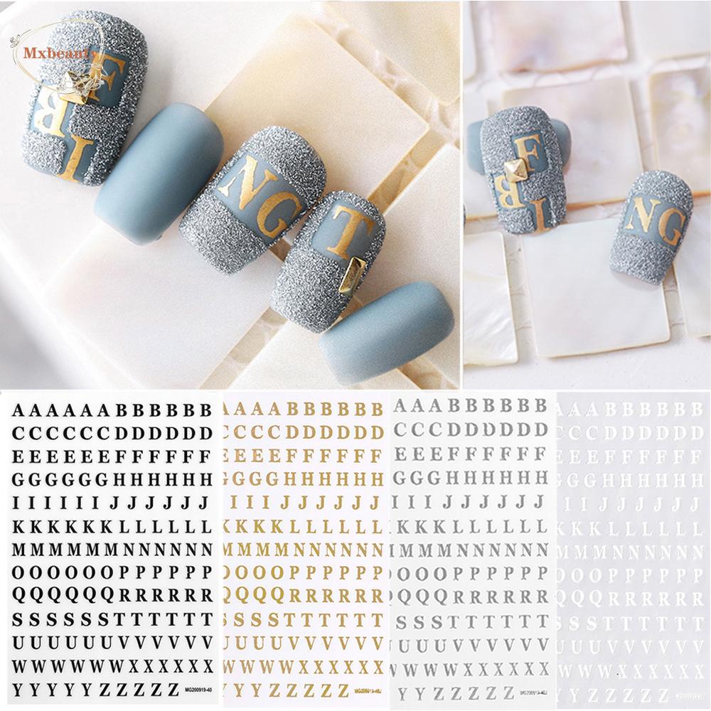 Mxbeauty Stiker Kuku 3D DIY Huruf Kembali Lem Alfabet Inggris Hitam Perekat Diri Alfabet Inggris Decals