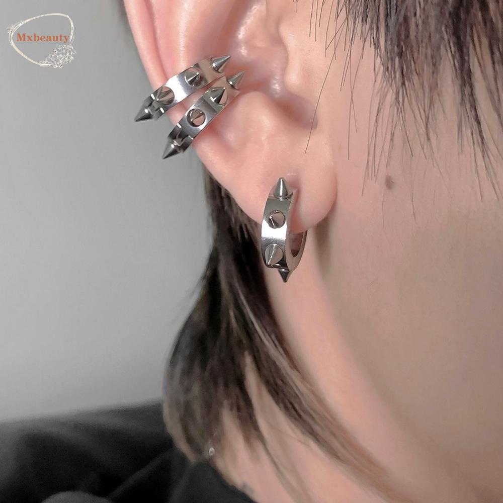 Mxbeauty Punk Paku Keling Klip Telinga Mode Hip Hop Spike Earcuffs Perhiasan Tulang Rawan Telinga Cuff Stud Earrings