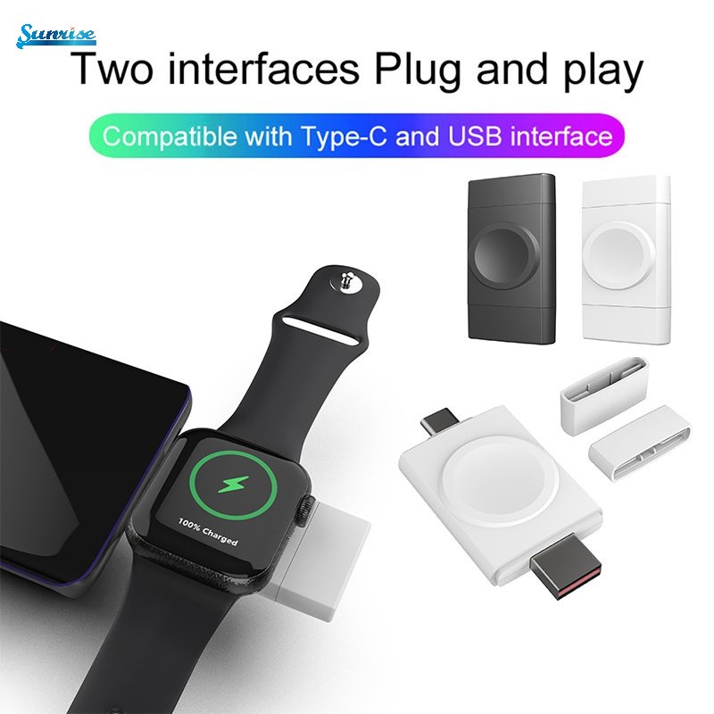 Kualitas Tinggi Nyaman Suhu Rendah USB/Tipe-C Dua Antarmuka 2.5W ABS Magnetik Charger Base Sederhana Portabel 2-in-1 Wireless Charger Aksesoris Jam Tangan Untuk Samsung/Apple Watch