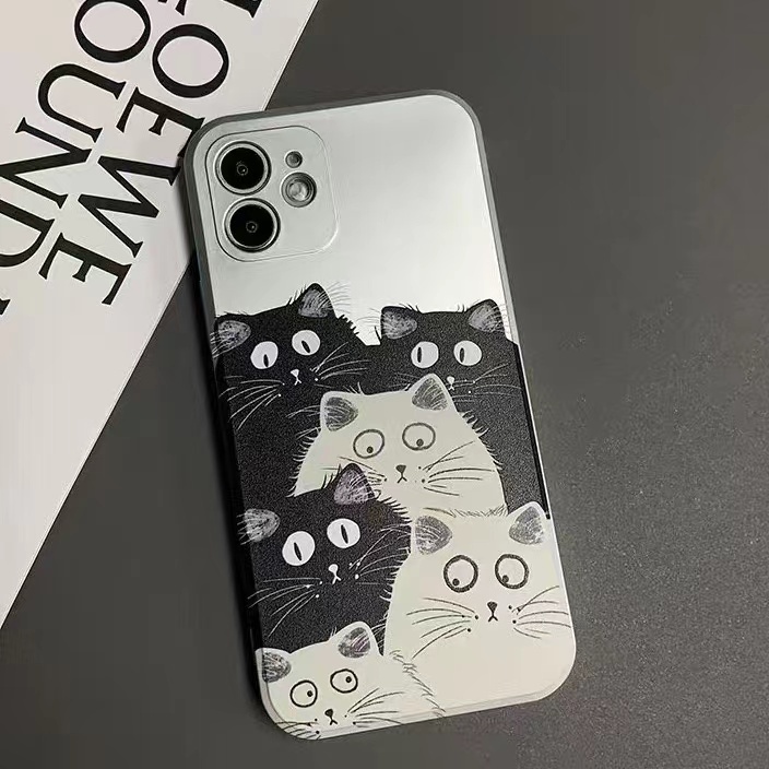 IPHONE Enam Kucing Lucu Lembut Electroplate Case Kompatibel Untuk Iphone14 13 12 Pro Max11 XS XR X8 +7 6S Plus Casing Ponsel Mini TPU Silikon Shockproof Cover