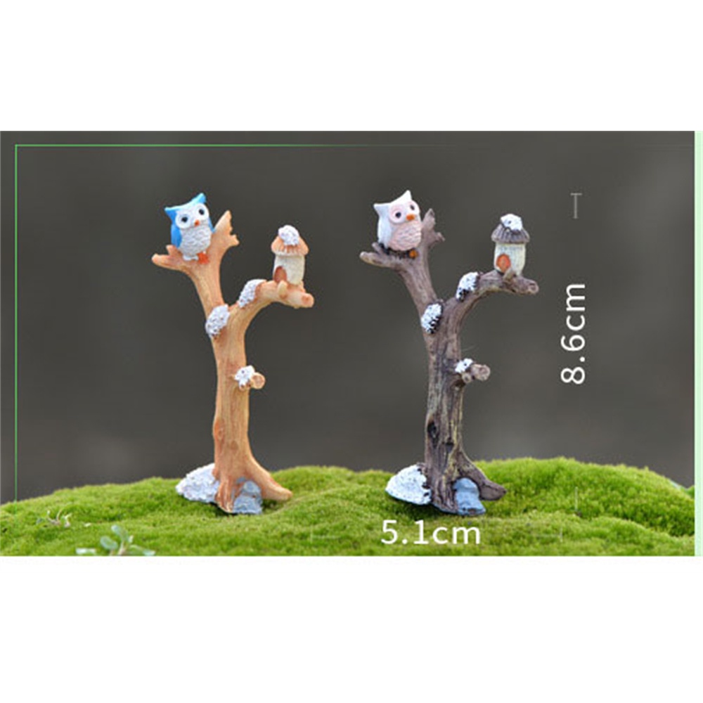 Branch Resin Burung Hantu Cabang Pohon Mini Kerajinan Miniatur Peri Ornamen Taman Bonsai Lanskap Mikro Taman Rumah Boneka Dekorasi Diy