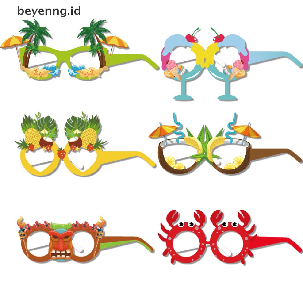 Beyen 6Pcs Kacamata Hitam Pesta Hawai Flamingo Tropical Pool Beach Party Decoration ID