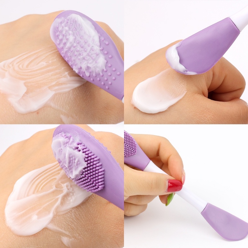 Women Double-headed Silicone Mask Brush/Sikat Pembersih Pori Wajah Portable/Mud Film Smudge type Mask Brush Alat Kecantikan