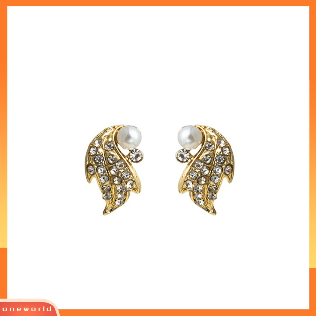 [EONE] 1pasang Ear Studs Geometric Shiny Full Rhinestones Sparkling Electroplating Hias Hadiah Wanita Maple Leaf Stud Earrings Musim Gugur Perhiasan Aksesori Fashion