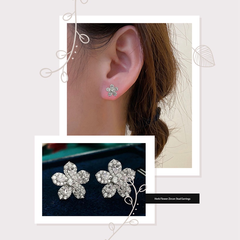 Anting Bunga Cubic Zirconia Kristal Warna Silver Untuk Wanita Fancy Aksesoris Telinga Hadiah Ulang Tahun Tindik Perhiasan Trendi