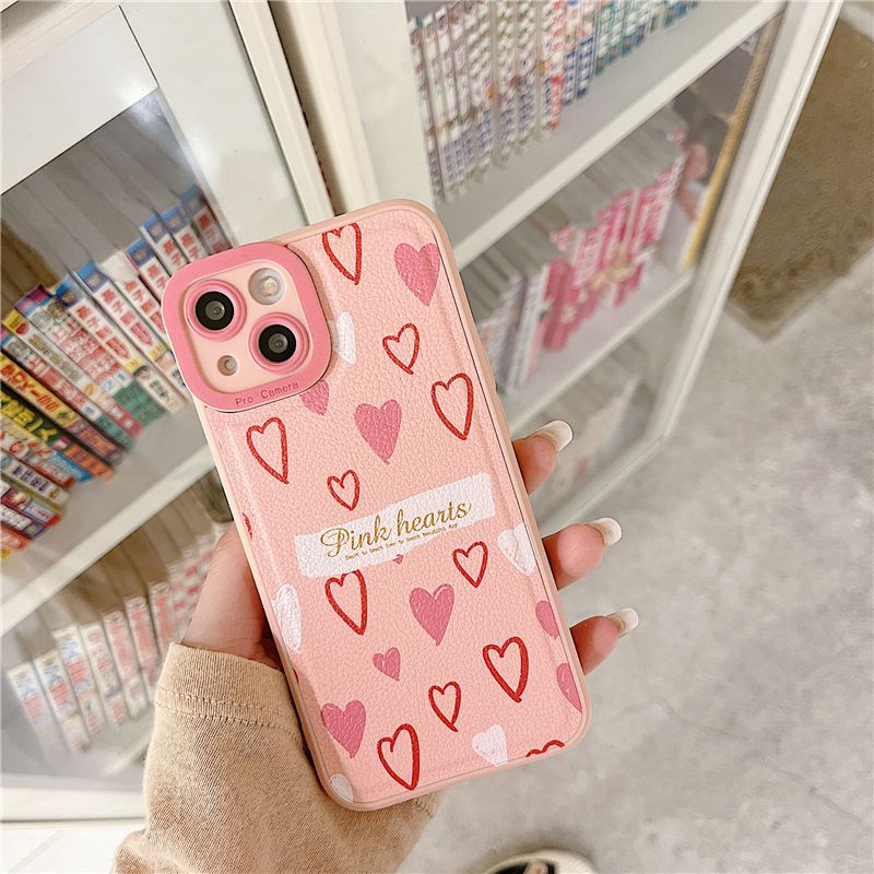 Leather Pink Love Soft Silicon Case HP iP iPhone 7 8 14 + Plus SE 2020 X XS XR Max 11 12 13 Pro Max FTD Casing Apple