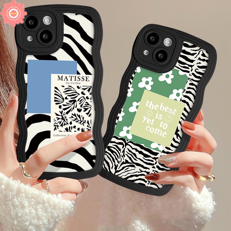 Fashion Art Zebra Pattern Case Kompatibel Untuk iPhone 7Plus11 Pro Max13 14 12 Pro Max XR 6s 78 6 14 Plus X XS Max SE 2020 Fresh Flower Tpu Lembut Bergelombang Penutup Tepi