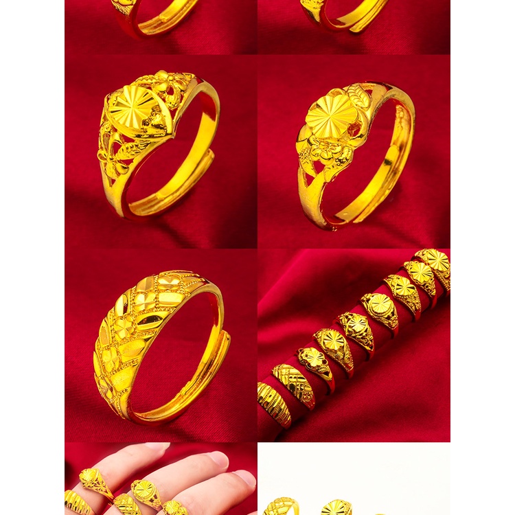 Perhiasan Fashion Kerajaan Emas 24K Bangkok Aksesoris Motif Bintik Cincin Bunga Wanita Berlapis Emas Minimalis Ring Joker