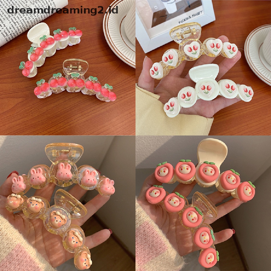 (dream) 1pc Besar Cherry Hair Claw Clips Beruang Lucu Kelinci Jepit Wanita Hiu Klip Tulip Hairclip Strawberry Aksesoris Rambut Pan Artefak Rambut//