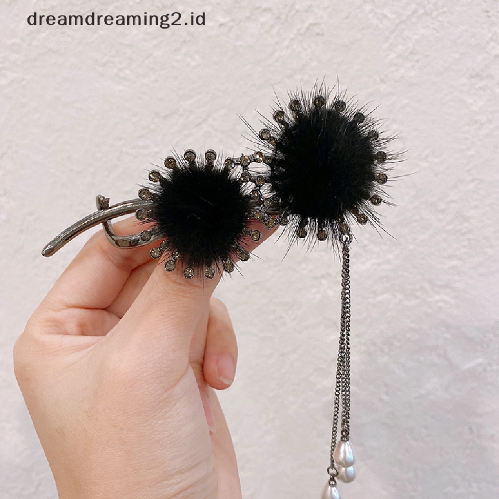 (dream) 1pc Hairball Rumbai Jepit Rambut Rhinestones Twist Clip Hair Clip Wanita Hiasan Kepala Gadis Hairgrip Aksesoris Rambut//