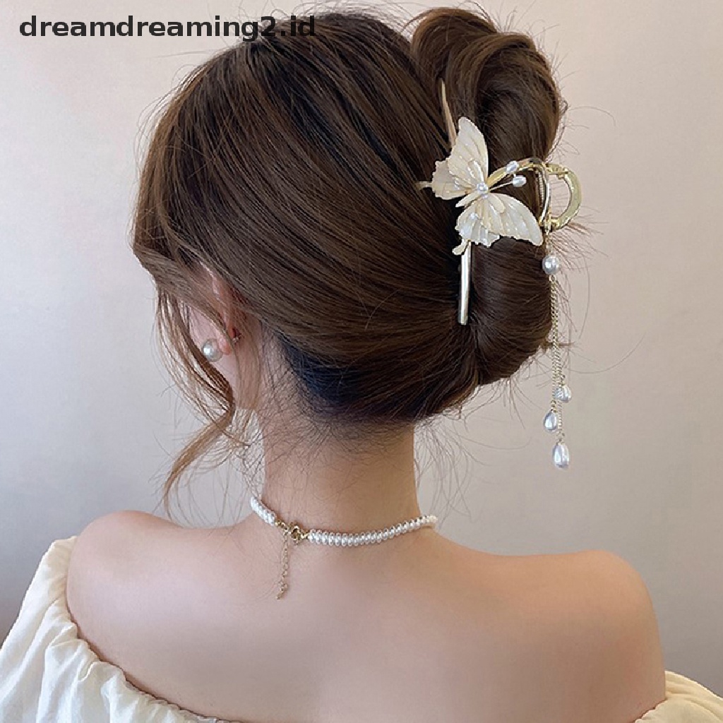 (dream) Baru Kupu-Kupu Klip Rambut Kristal Mutiara Bunga Jepit Rambut Fashion Elegan Jepit Rambut Ekor Kuda Hiasan Kepala Untuk Wanita Aksesoris Rambut Hair Claw//