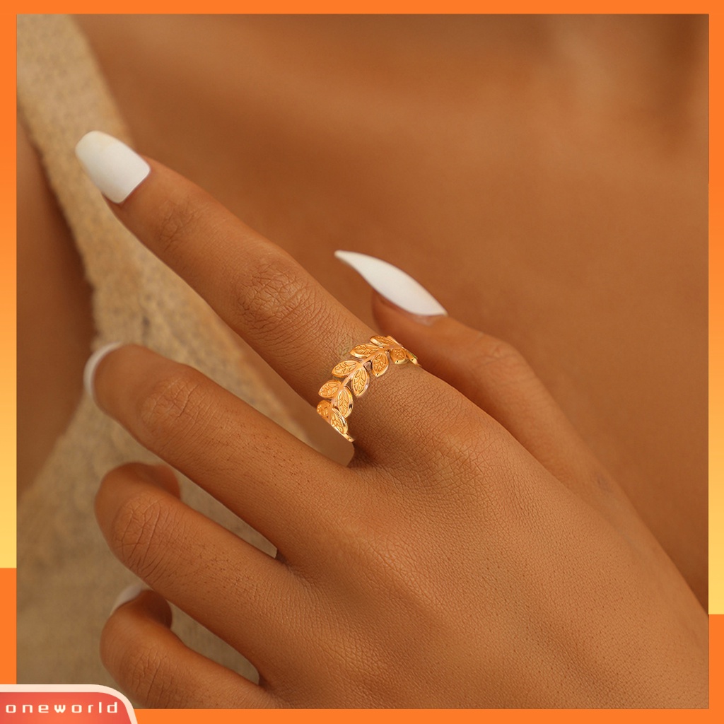 [EONE] Cincin Jari Pembukaan Daun Perhiasan Cincin Retro Bahan Stainless Steel Untuk Pesta Perjamuan Prom