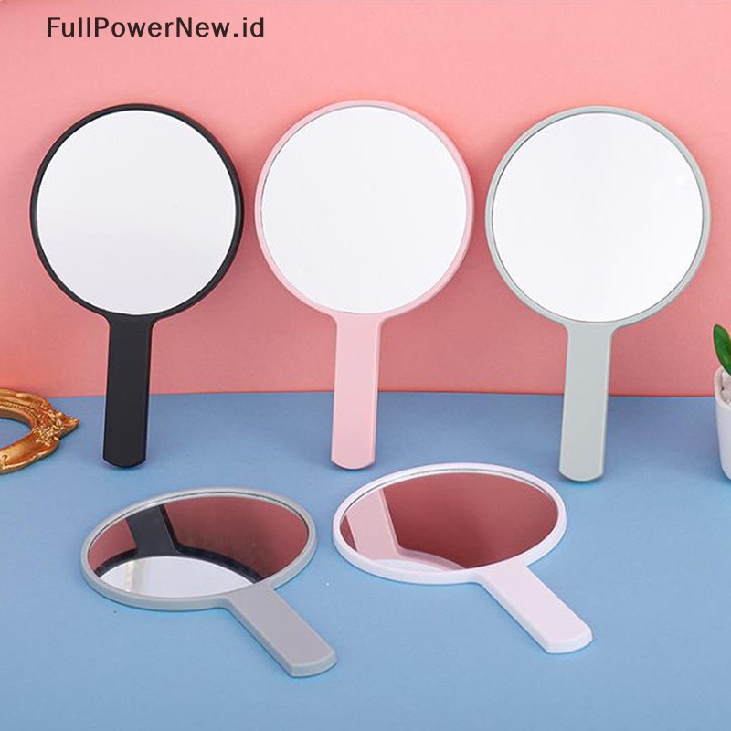 Power Handled Portable Cermin Rias Bulat Hand Held Vanity Makeup Mirror Hadiah ID