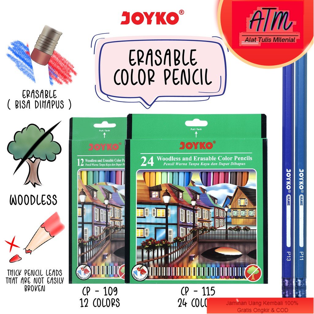 

Joyko Pensil Warna Dapat Dihapus Erasable Color Pencils Hexagonal Grip