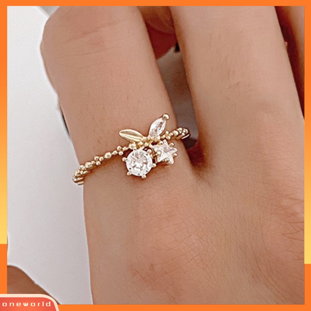 [EONE] Wanita Cincin Pembukaan Adjustable Temperamen Tidak Rata Geometris Berlian Imitasi Cherry Star Finger Ring Fashion Perhiasan