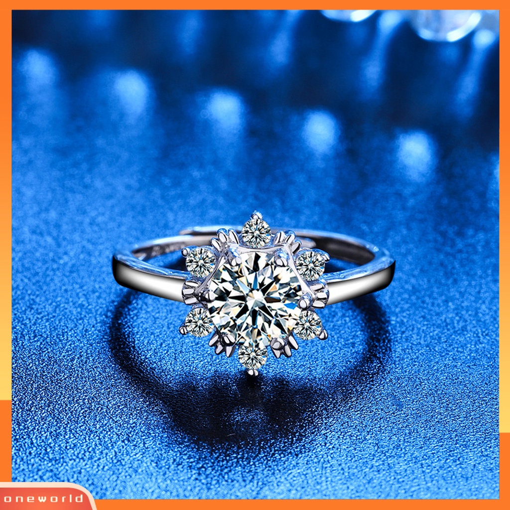 [EONE] Cubic Zirconia Cincin Berlian Imitasi Mengkilap Inlay Snowflake Open Ring Elegan Dekorasi Tembaga Perhiasan Wanita Jari Cincin Perjamuan Aksesoris Perhiasan Hadiah