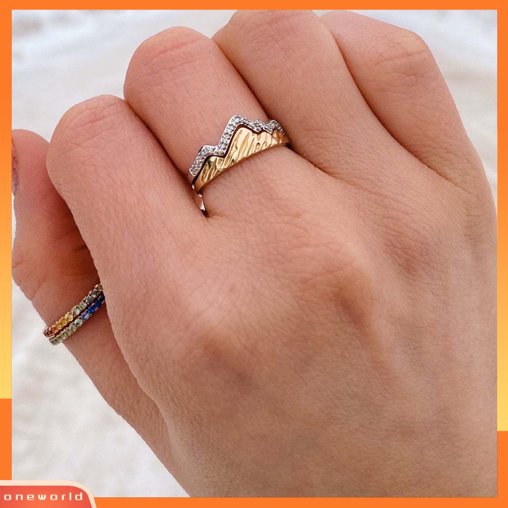 [EONE] Cincin Jari Dapat Ditumpuk Berlian Imitasi Bertatahkan Kepribadian Indah Geometris Dress Up Hypoallergenic Halus Wanita Gunung Cincin Perhiasan Aksesoris