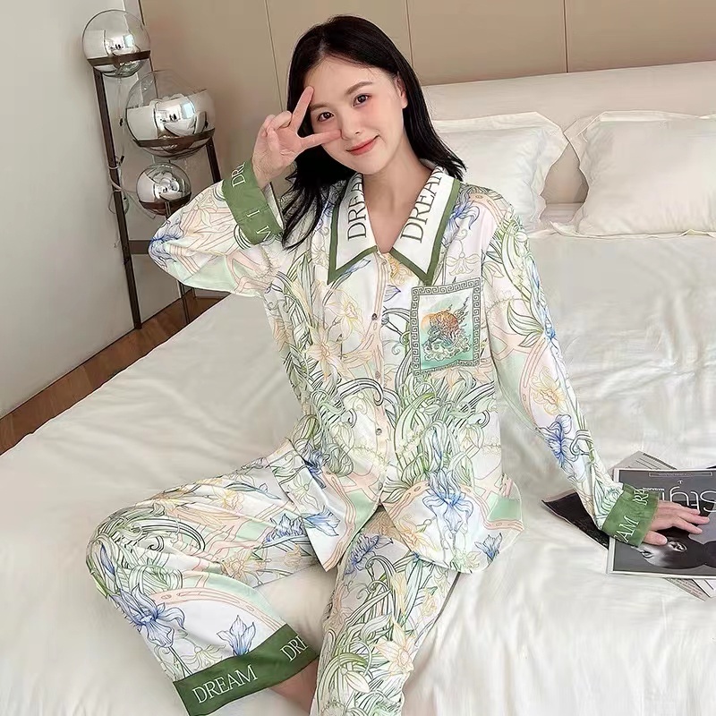 Long -sleeved top+trousers two sets of home clothing/2023 new Korean pajamas suit