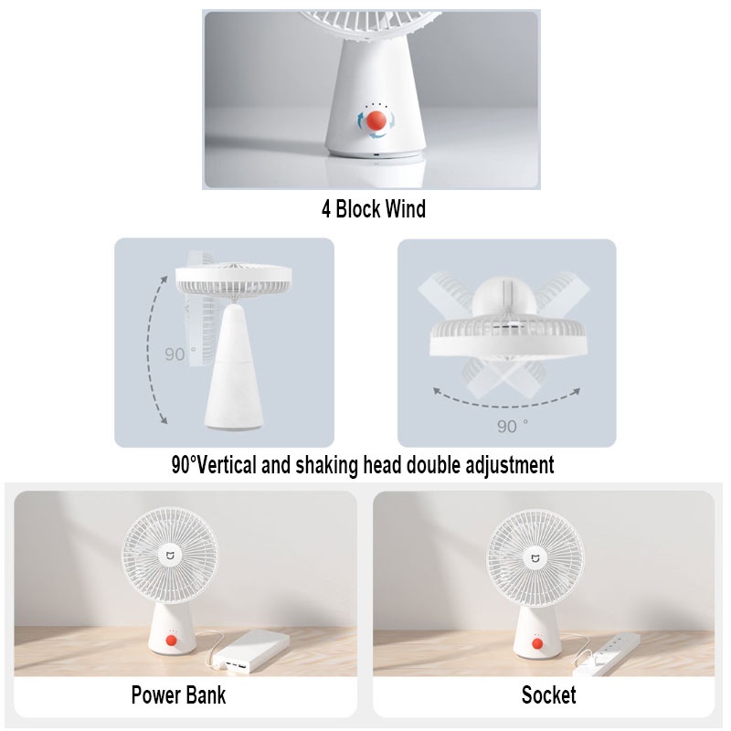 Xiaomi Mijia Desktop Fan Hand 2in1 Kipas Angin Portable Tipe-C Elektrik Rechargeable Baterai 4000MAh 4gear low Noise Untuk Rumah Kantor